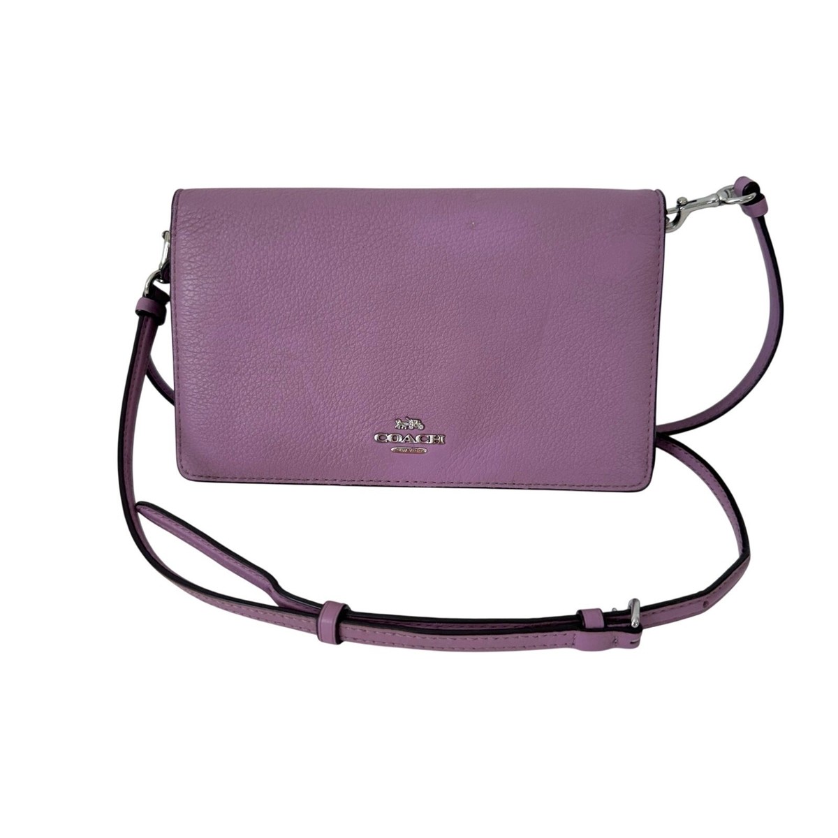 Coach Anna Foldover Pebbled Leather Clutch Violet Orchid Light