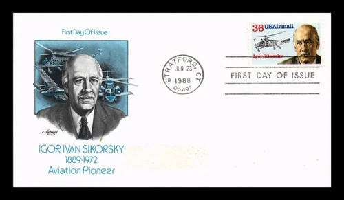 DR JIM STAMPS US COVER IGOR SIKORSKY AVIATION PIONEER AIR MAIL FDC STAINED FRONT