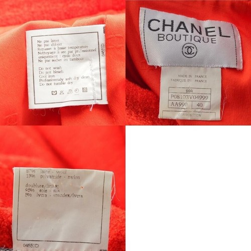 CHANEL Vintage Suit 96A Cotton Tweed Coco Double Breasted Jacket Skirt Set Red - Picture 12 of 12