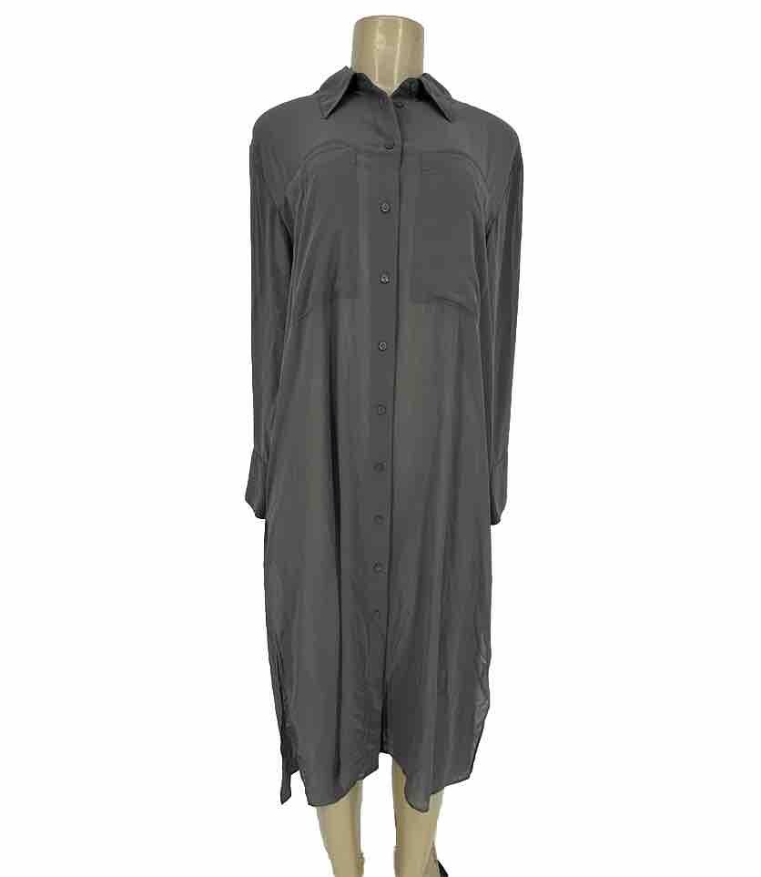slim fit dress slacks Zara Women's Green Long Sleeve Collared Tiered A Line Shirt Mini Dress Size  S main image 1