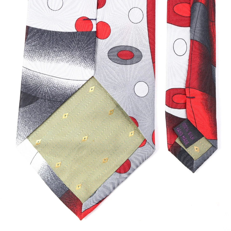 Corbata Enrico Capucci Hombre 59 en Seda Festiva Colorida Vibrante Roja Negra Geo Ancha Foto 4 de 4
