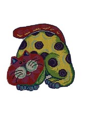 handpainted needlepoint canvas colorful cat by Patti Mann 12ct