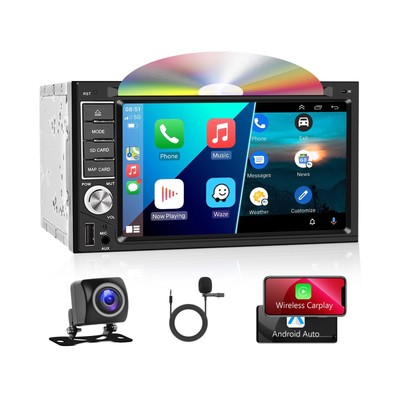 Double Din Car Stereo with CD/DVD Player CarPlay Android Auto, 6.2 Inch Touch...