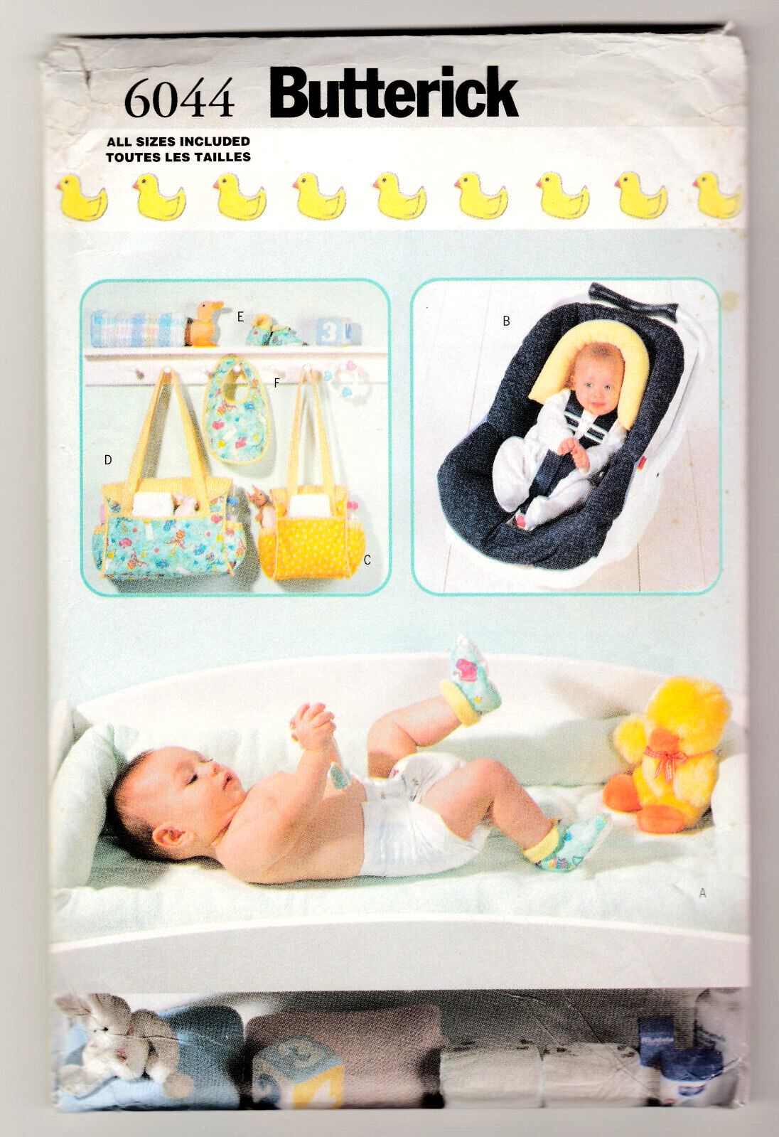 Butterick 6044 Baby Diaper Bag Booties Pads Liners Sewing Pattern UNCUT