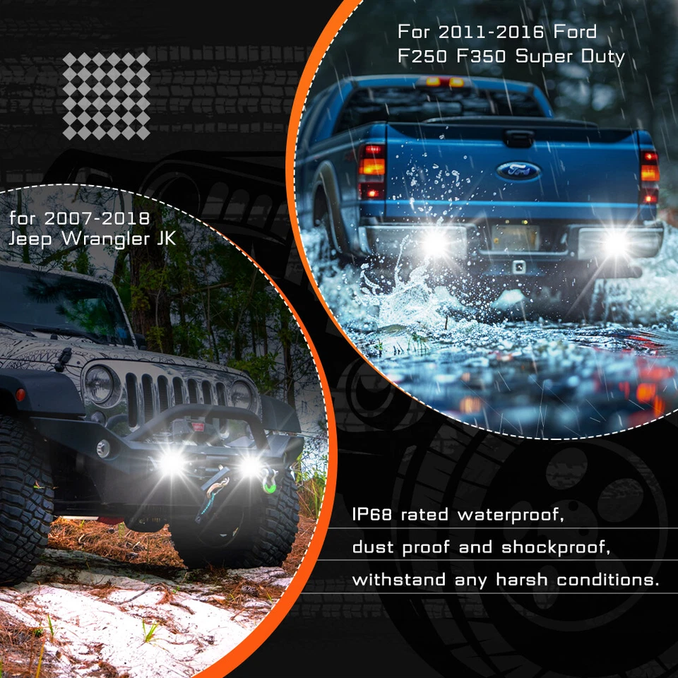 For 2017-2025 Honda Ridgeline Flood Diffused White Rectangle LED Lights Pair 40W - Изображение 4 из 4