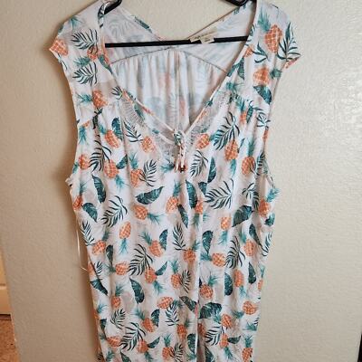 Style & Co Pineapple Print Sleeveless Top Retro Novelty Print Blouse 3X