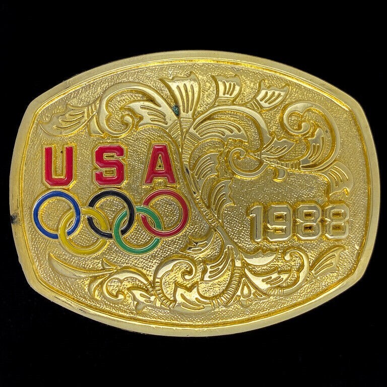 1988 Olympic Rings Games Team Usa Seoul Korea 80s Rare NOS Vintage Belt Buckle