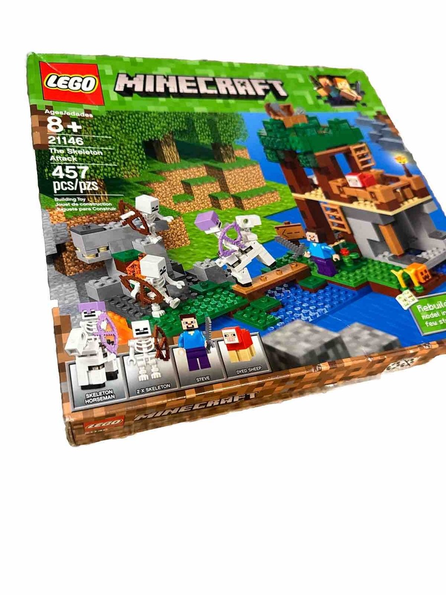 LEGO Minecraft #21146 The Skeleton Attack 100% Complete w/Manuals,  Minifigs, Box