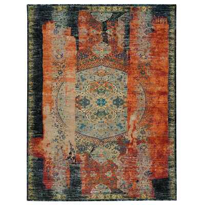 9'2''x12' Orange Hand Knotted Ancient Ottoman Erased Design Wool Rug R65896