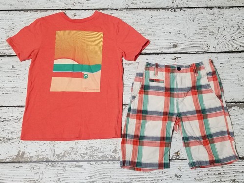 GAP KIDS 8 Boys Orange Skate California Tee and Plaid Shorts EUC - Picture 1 of 6