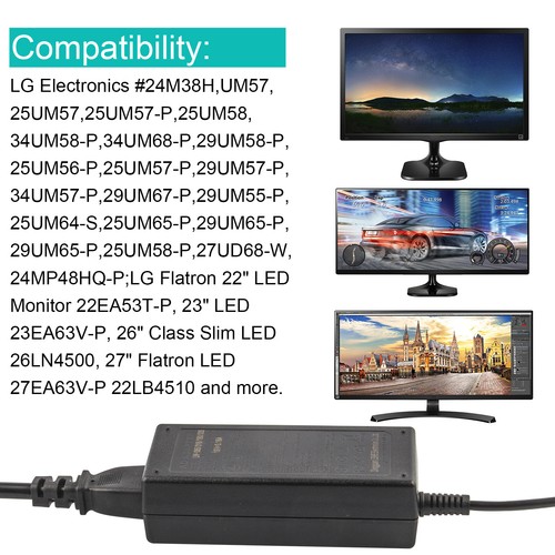 19V AC Adapter For LG Flatron LED Monitor 22EA53T-P 23EA63V-P 27EA63V-P 26LN4500 - Picture 10 of 12