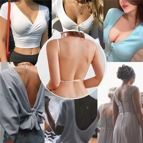 Women Low Back Bra Wire Lifting Deep U Backless Bra With Convertible Clear Strap - Picture 11 of 36