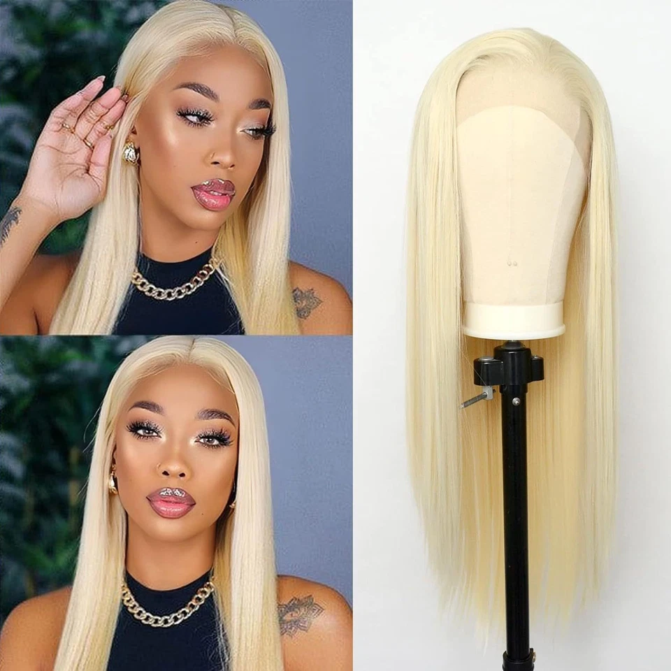 Peluca de encaje completa rubia clara 200 % densidad cabello humano liso para mujer #613 26" Foto 4 de 4