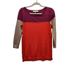 Loft Lightweight Wool Blend Colorblocked 3/4 Sleeve Crew Neck Sweater, S