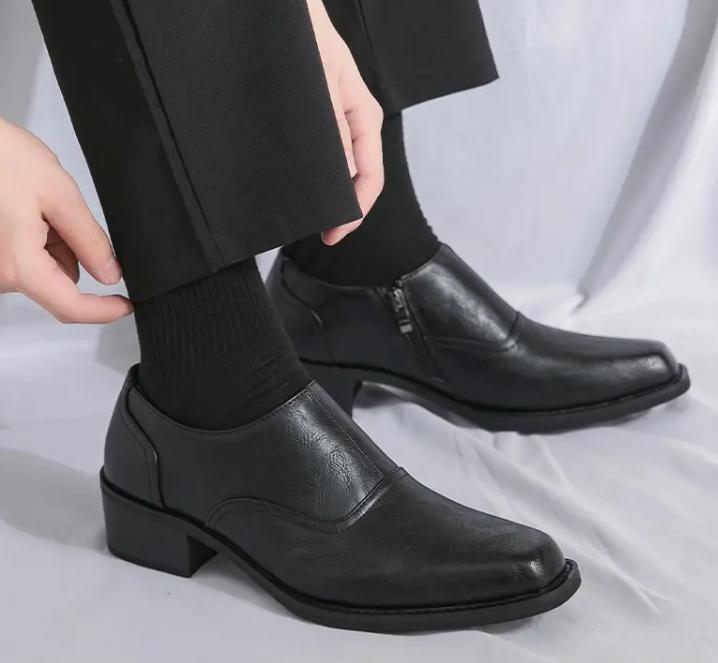 SAOLA Scarpe uomo punta quadrata tacco a blocco vintage zip laterale moda business oversize
