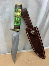 Chipaway Hand Made Original Fixed Blade Knife Brass & Bone Handle 12" W Sheath