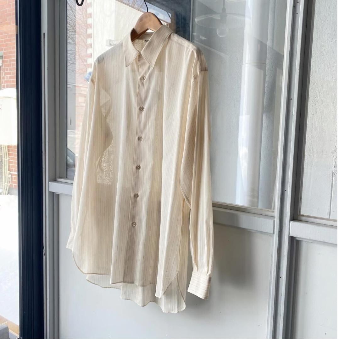 トップス AURALEE 24SS FINX ORGANDY STRIPE SHIRT 4 Auralee Hard Twisted Finx Organdy Stripe Shirt 4 Light Beige
