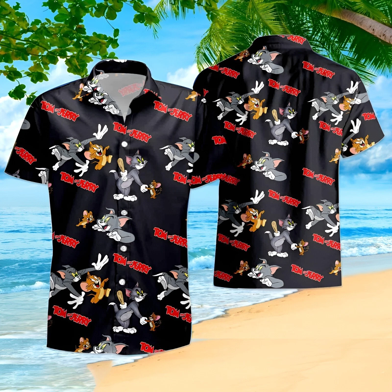 Tom and Jerry Hawaiian Shirt, Button Down Full Size
