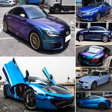 Car Hood Motor Wrap Matte Chrome Pearl Glossy Chameleon Vinyl Sticker / Blue US