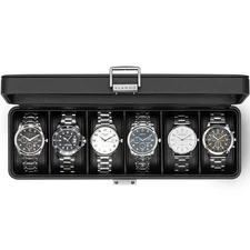 Vlando 6-Slot Watch Case for Men, Watch Box with Glass Lid, Lockable Watch Holde