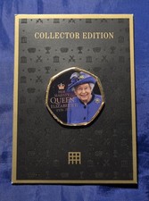 24k Gold Plated Queen Elizabeth II Memorial Tribute Commemorative 50p Coin 