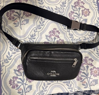 Excellent COACH Mini Belt Bag in Black Leather Pebble CL47 Adjustable Retail$278