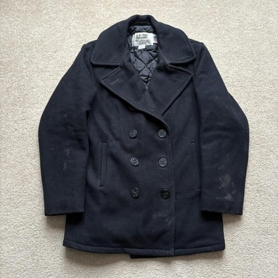 Schott U.S. 740N Pea Coat Mens 38 Navy Wool Blend Double Breasted