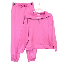 Zenana Pink Two Piece Butter Soft Jogger  Quarter Zip Set Size Small