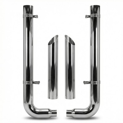 Peterbilt 379/389 7'' Miter Cut Exhaust Stack Kit Chrome w/ 90° Pickett Elbows