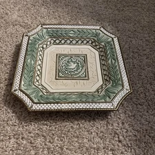 Fitz & Floyd Christmas Gregorian Collection Green Peace Dove Square Canape Plate