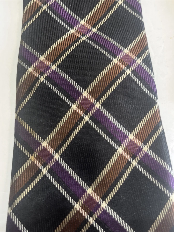 Lote de 3 CHAPS Corbatas Para Hombre 100% Seda Púrpura Denim Rayas Geométricas Foto 4 de 4