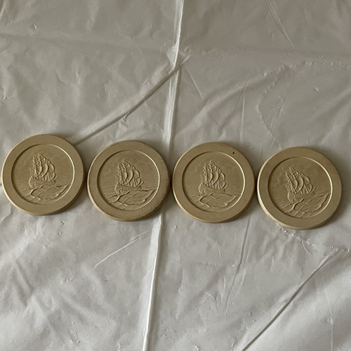 Poker Chips Clay Sailing Ship Set 4 Ocean Old Gambling Antique Rare Vintage