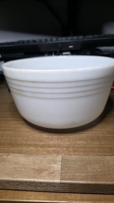 White Milk Glass Round Bowl with Ribbed Bands, Impressed Backstamp