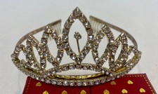 Vintage 1950s Tiara Rhinestones Bridal Pageant Prom Quinceanera Crown GOLDTONE