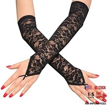 Suxgumoe Long Lace Arm Sleeves, 1 Pair Ladies Fingerless Gloves, Women Black