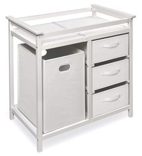 Modern Baby Changing Table With Hamper And Baskets For Nursery Storage