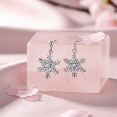 Ohrringe Schneeflocke Sterling Silber 925 mit Zirkonia Winter Ohrhänger 2,2 cm - Bild 1 von 4