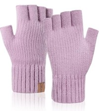 Winter Fingerless Gloves for Men Women,Warm Knitted Half Finger One Size Purple