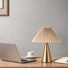 Golden Metal Table Lamp with Pleated Shade for Stylish Home Office
