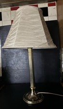 M & S Brass Corinthian Column Table Lamp with Cream Fabric Shade 22in Vintage