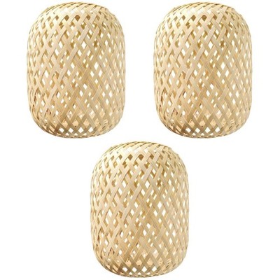 Set of 3 Laterne Bambus Windlicht Geflochtene Lampenschirm Aus Rattan