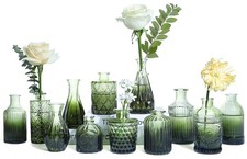 UPBUD Green Glass Bud Vases Set of 12, Mini Flower Vase for Centerpieces, Sma...