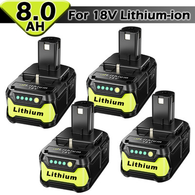 4x 18V 8.0Ah Battery For Ryobi P108 ONE Plus P107 RB18L50 RB18L26 High Capacity