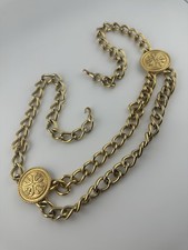 Vintage 1980s Escada Gold Tone Double Chain Medallion Belt Made In Spain M 37.5"