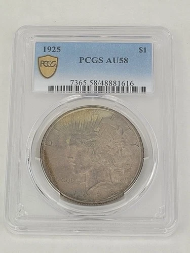 1925 Peace Silver Dollar PCGS AU58 Awesome Gold Toning 90% Silver $1 US Coin