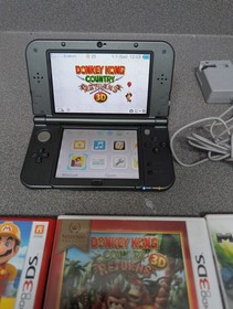 New Nintendo 3DS XL Black - Tested Works - With 3 Game Mario Kart, Donkey Kong, 