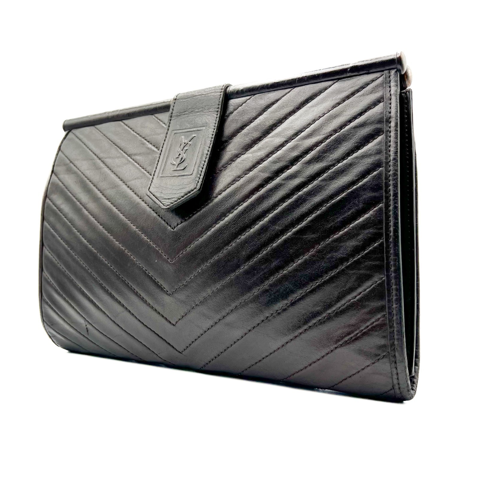 Pochette Saint Laurent pelle marrone scuro YSL punto V borsa vintage autentica