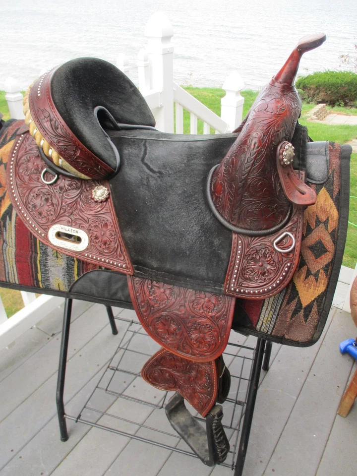 15'' HILASON Western Treeless Barrel/Trail Leather Saddle | USA 6-8'' GULLET - Image 3 of 4
