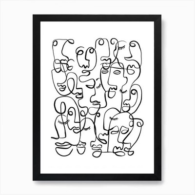 Menschen Gesichter Linienzeichnung Kunstdruck gerahmt Wandbild Poster Leinwanddruck Bild