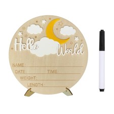 Baby Announcement Sign,  5.9 Inch Wooden Hello World Newborn Signs, Birth Ann...